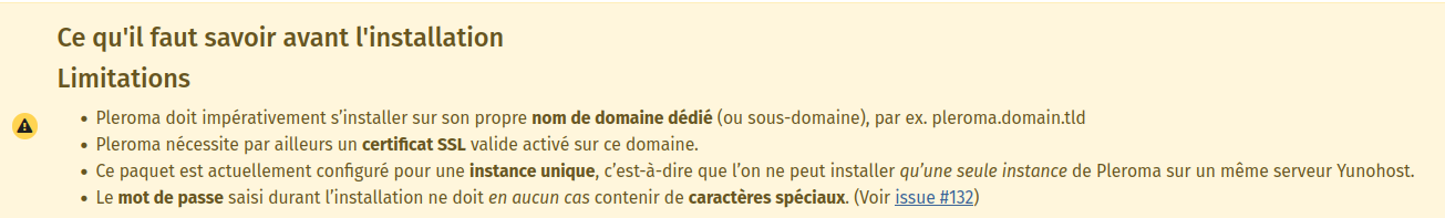 Mise en garde lors de l’installation de pleroma